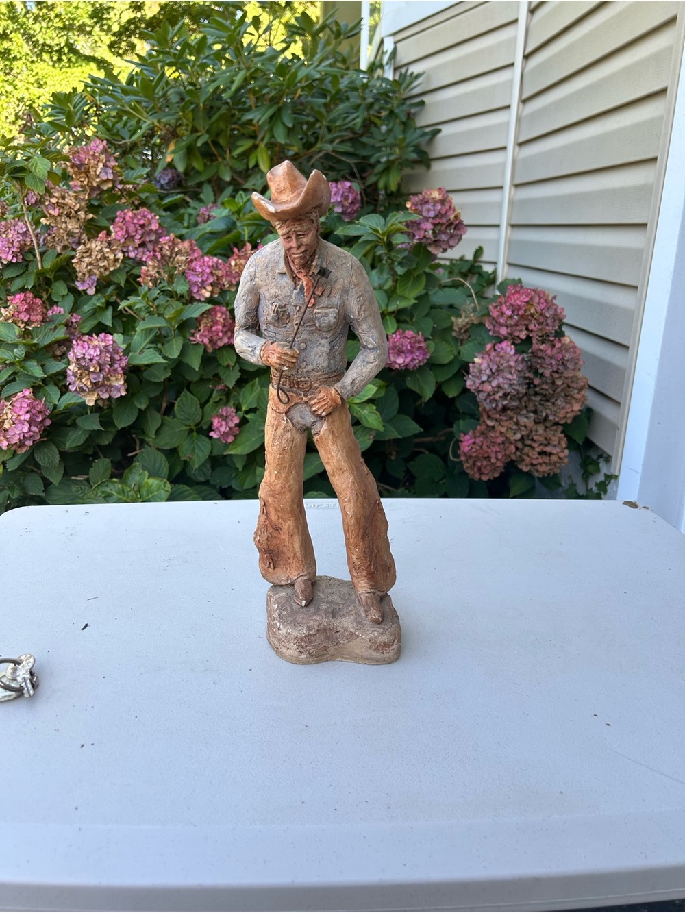 Rustic Cowboy Garden Statue - Tan & Gray
